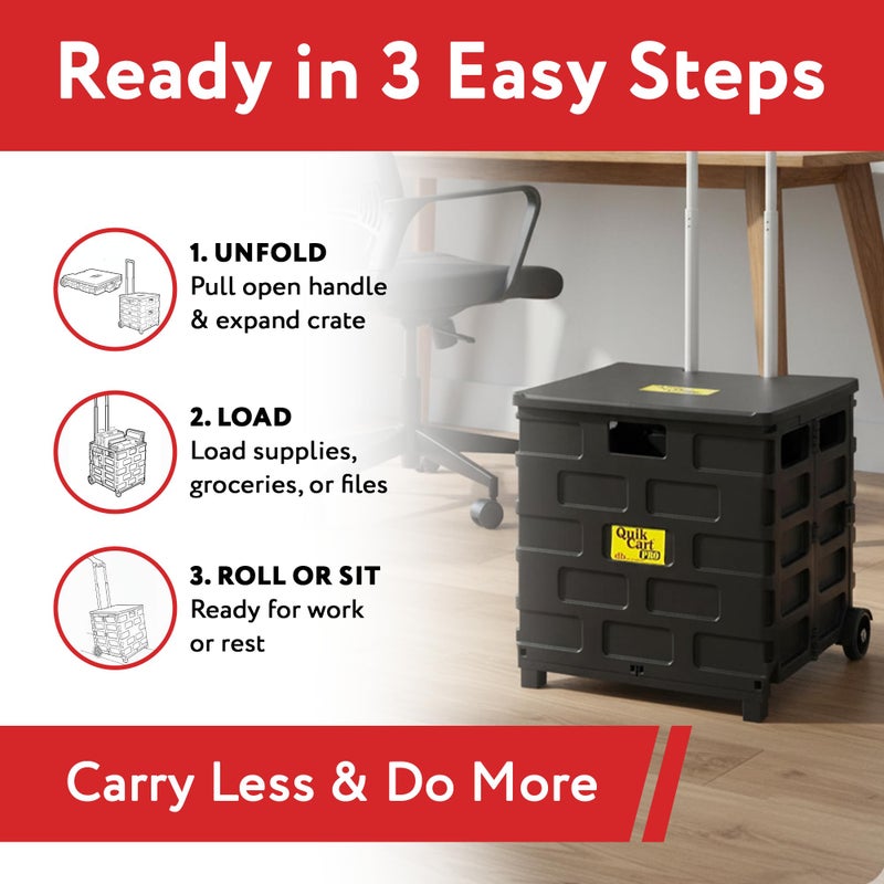 dbest products عربة dbest Quik Cart Pro المتحركة مع مقعد، سلة قابلة للطي مع مقبض، ثقيلة الوزن، سوداء - Image 2